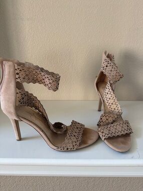 Nude Laser-Cut High Heel Sandals - Women